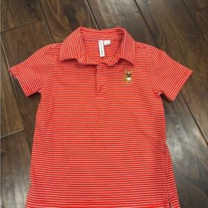 Janie and Jack Red and White Striped Polo with Dog Patch